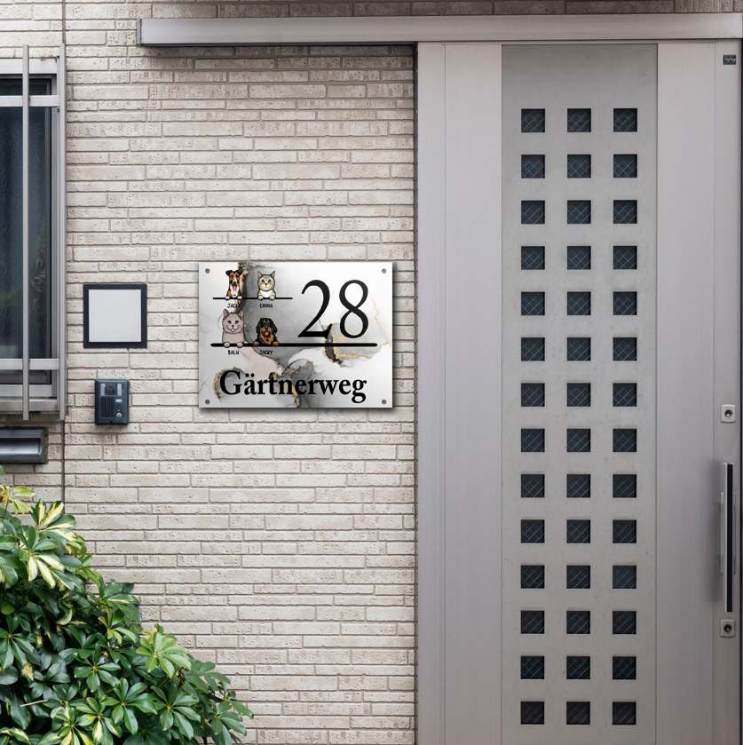Hausnummer mit Marmoroptik - Individuelles Türschild