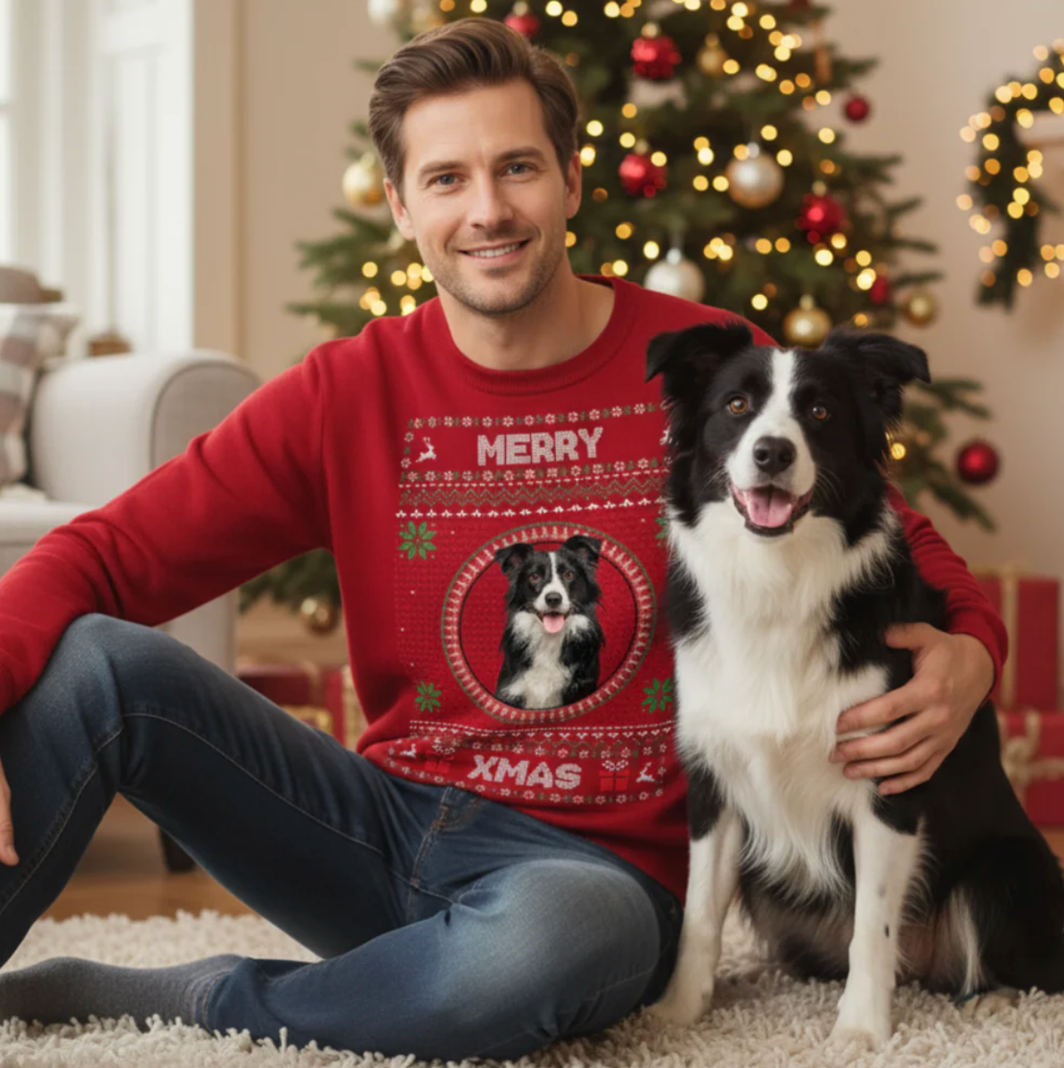 Christmas Sweater mit Foto deines Haustiers
