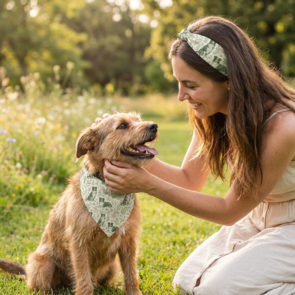 Hundehalstuch & Stirnband Set – Partnerlook im Vintage-Stil