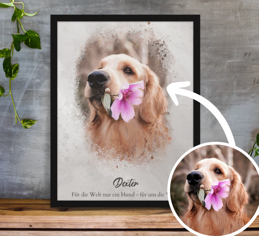 Personalisiertes Hunde Poster - Tierportrait im Aquarell-Stil